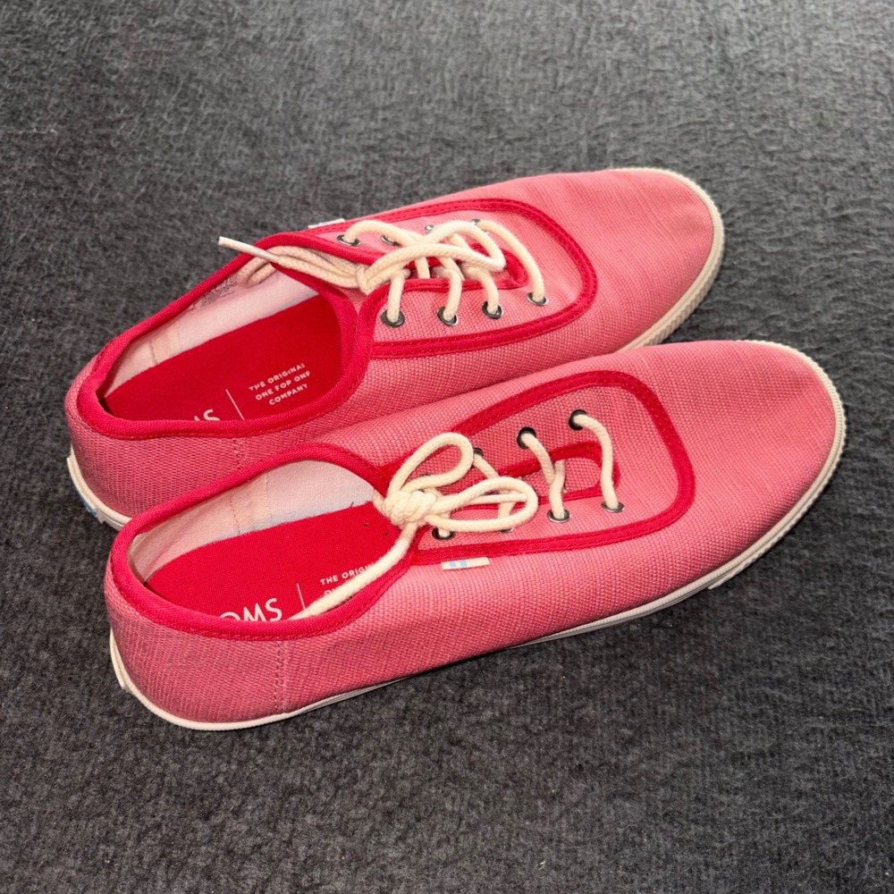 Toms Pink Canvas Lace Up Low Top Sneakers Womens Size 9 M Casual Shoes